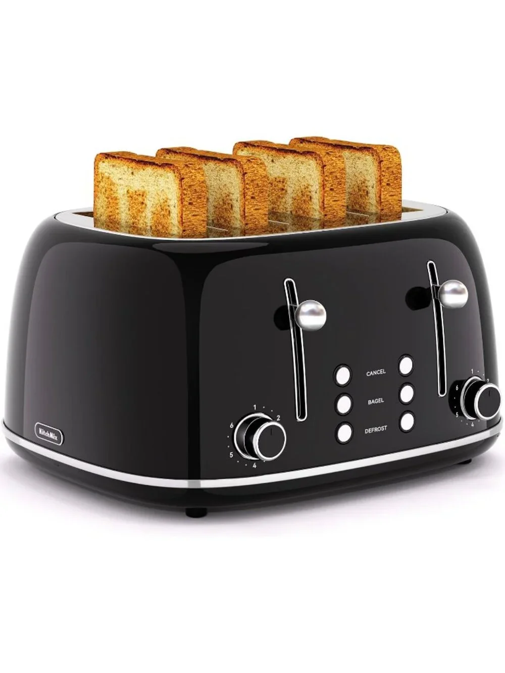 4 Slice Black Retro Stainless with 6 Bread Shade Settings 1.5''Wide Toaster